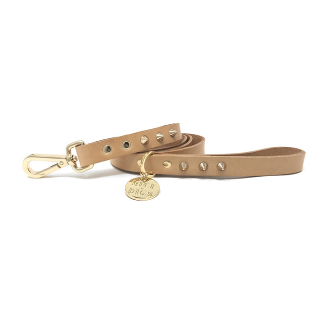 Spike Leather Leash | Gold