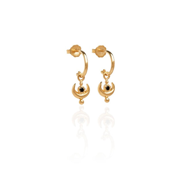 WS Earrings | Moon + CZ Hoop Earrings