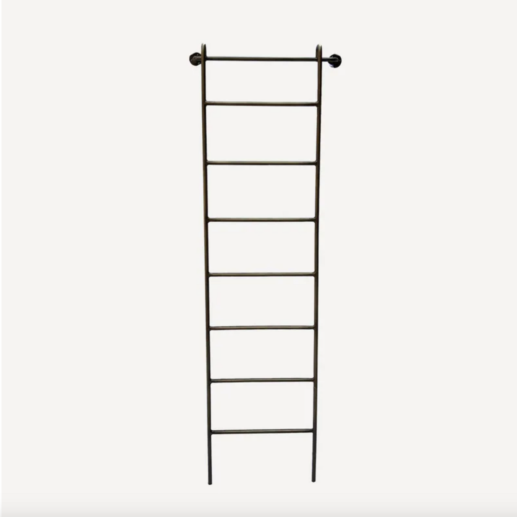 Black metal ladder on a white background
