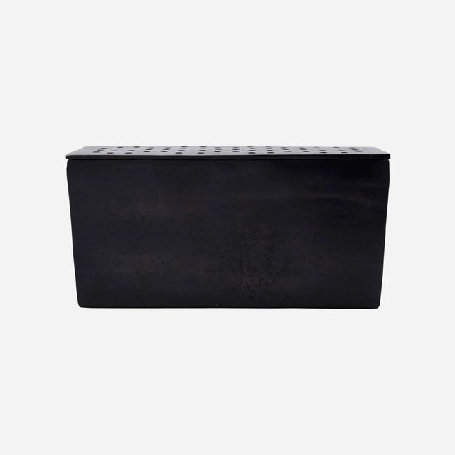 Black rectangular metal vase with small holes to put individual stems in