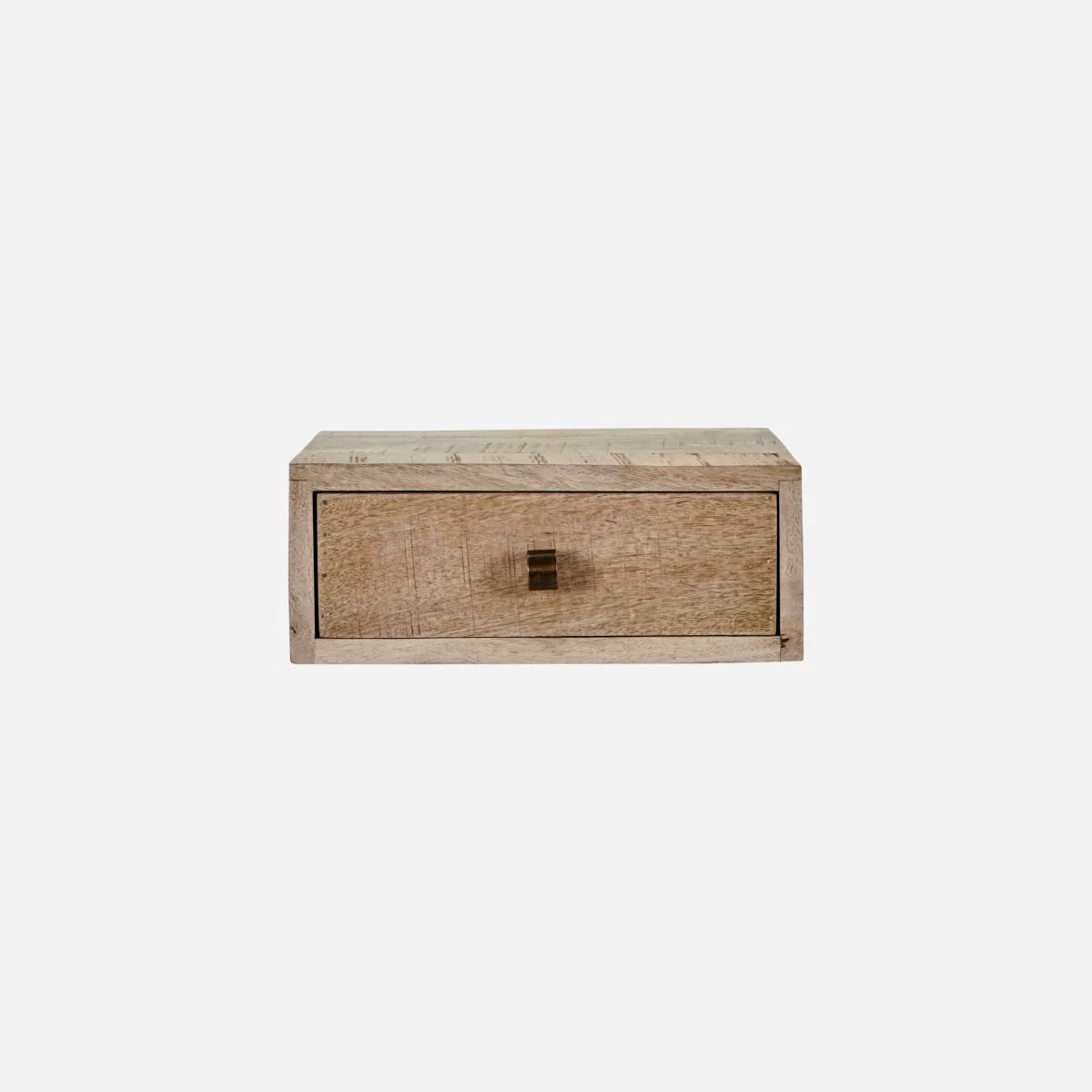 Wooden wall hung bedside drawer with a natural finish 