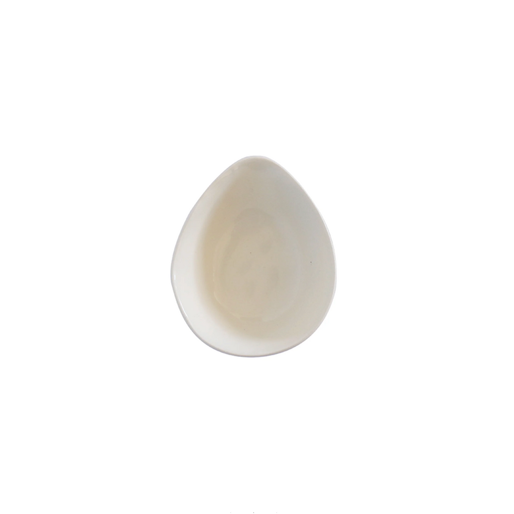 White teardrop-shaped object on a white background