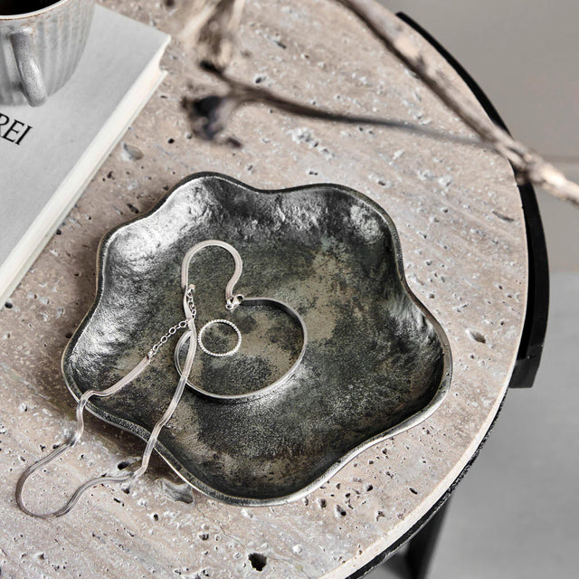 Antique silver thick metal trinket tray 