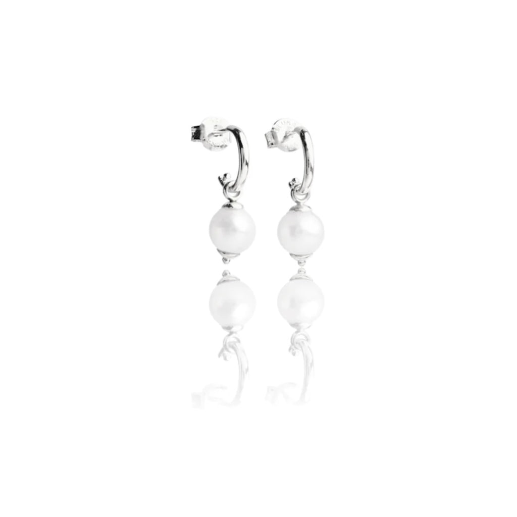 WS Earrings | Pearl Hoops Silver