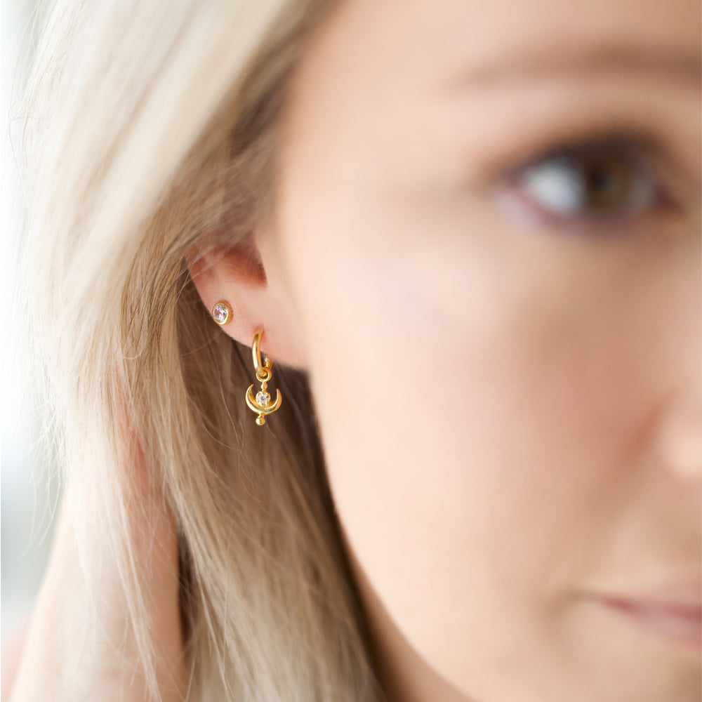 Earrings | Moon + CZ Hoop Earrings