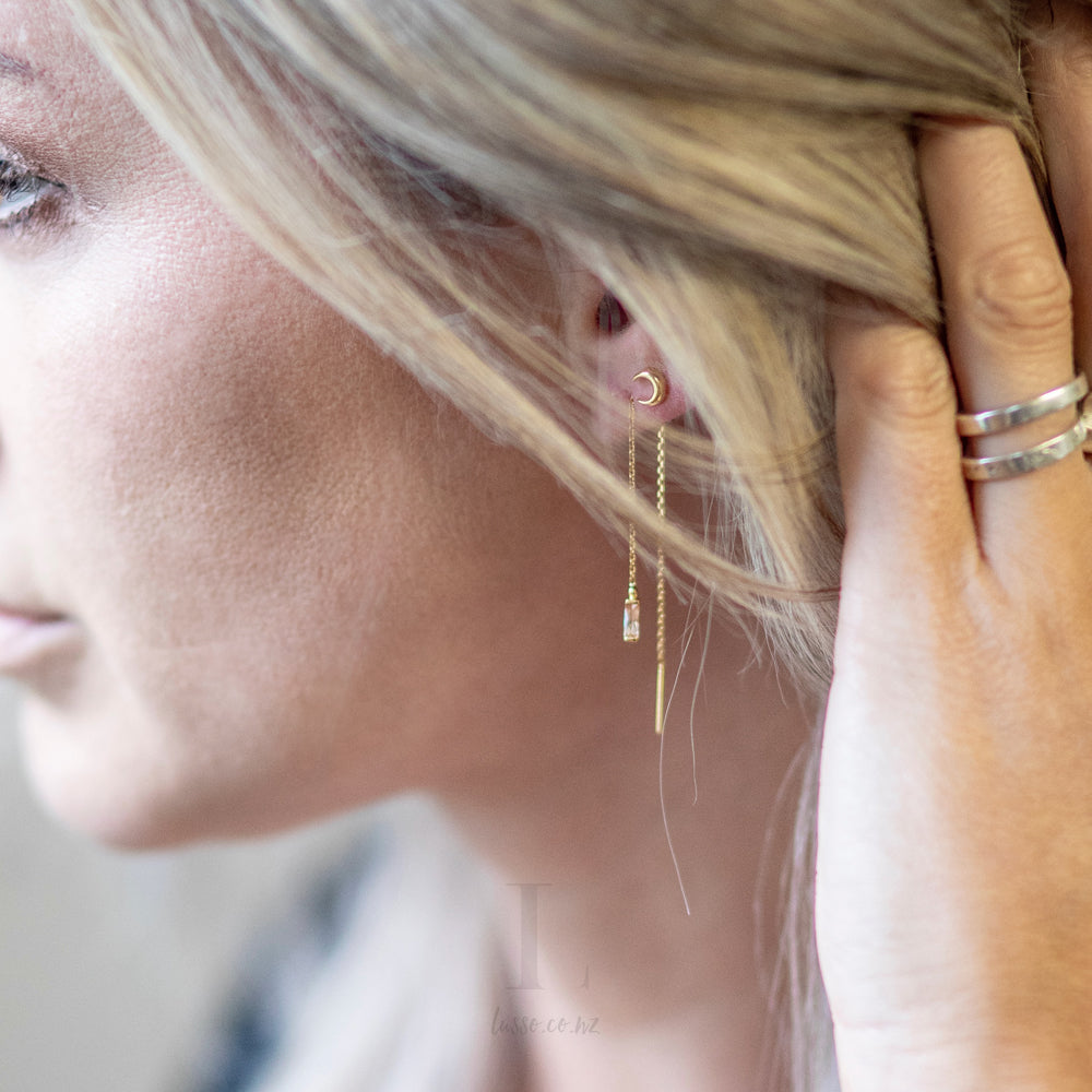 WS Earrings | Gold Threader with stone