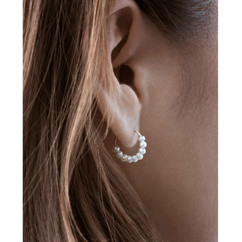 gold mini pearl hoop earrings