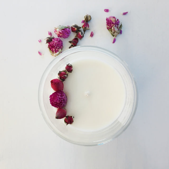 soy candle with dried flowers queenstown nz
