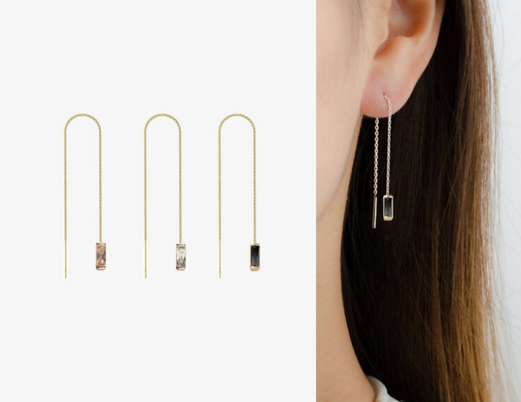 WS Earrings | Gold Threader with stone