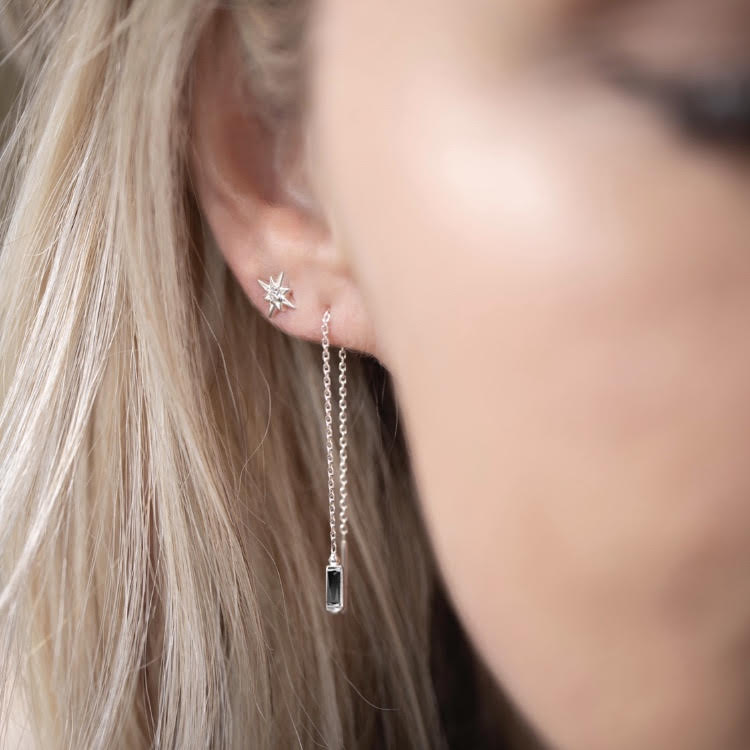 WS Earrings | Silver Threader with stone