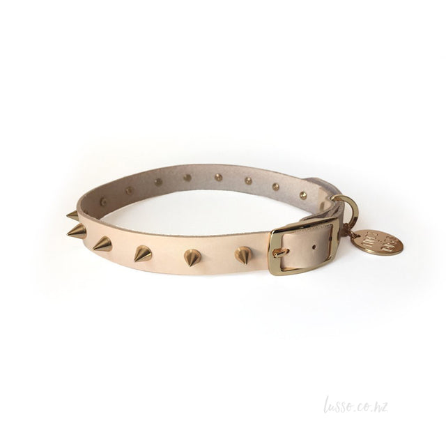Tan Leather Collar with Gold Spikes