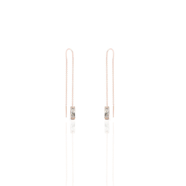 WS Earrings | Rose Gold Threader with CZ